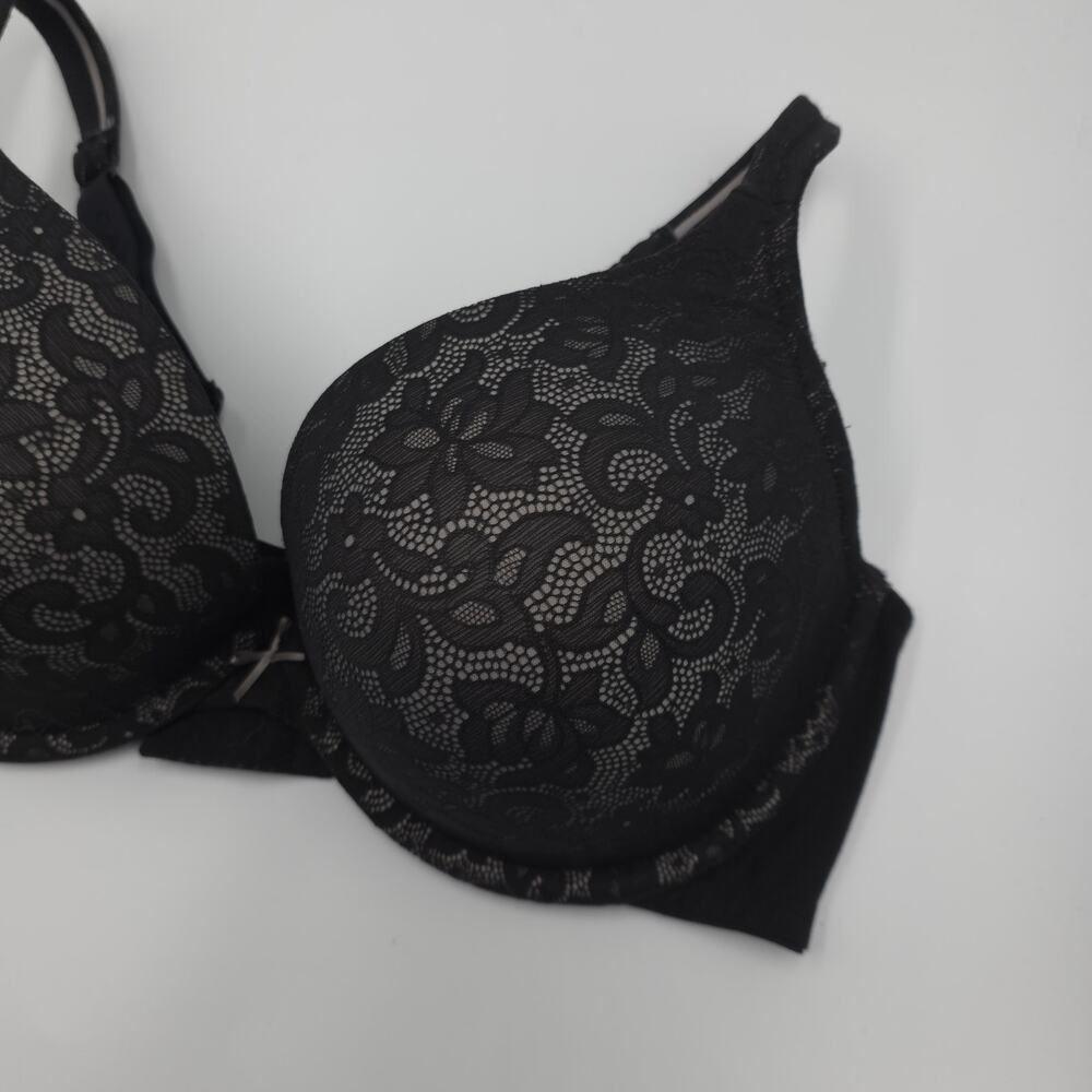Cacique Lane Bryant Black Lace Underwire Boost Plunge Push Up Bra Black 40DDD - Picture 2 of 8